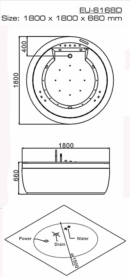 Bản vẽ kỹ thuật lắp đặt bồn tắm massage Euroking EU-6168D