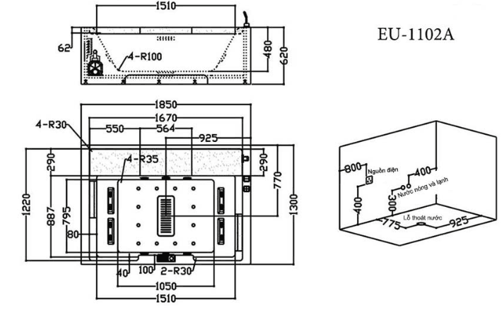 Bồn tắm massage Euroking EU-1102A (có sục khí)