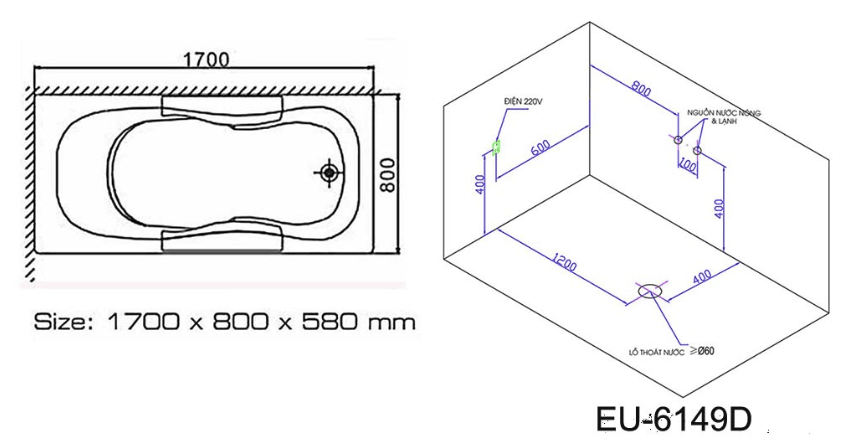 Bồn tắm massage Euroking EU-6149D (có sục khí)