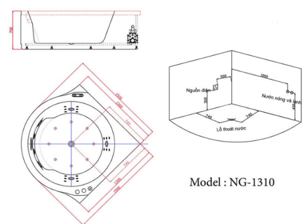 Bồn tắm massage Nofer NG-1310 (có sục khí)