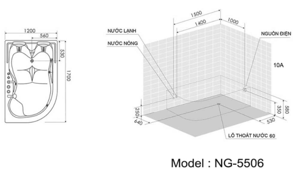 Bồn tắm massage Nofer NG-5506L (có sục khí)