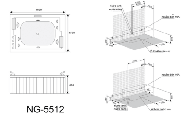 Bồn tắm massage Nofer NG-5512 (có sục khí)